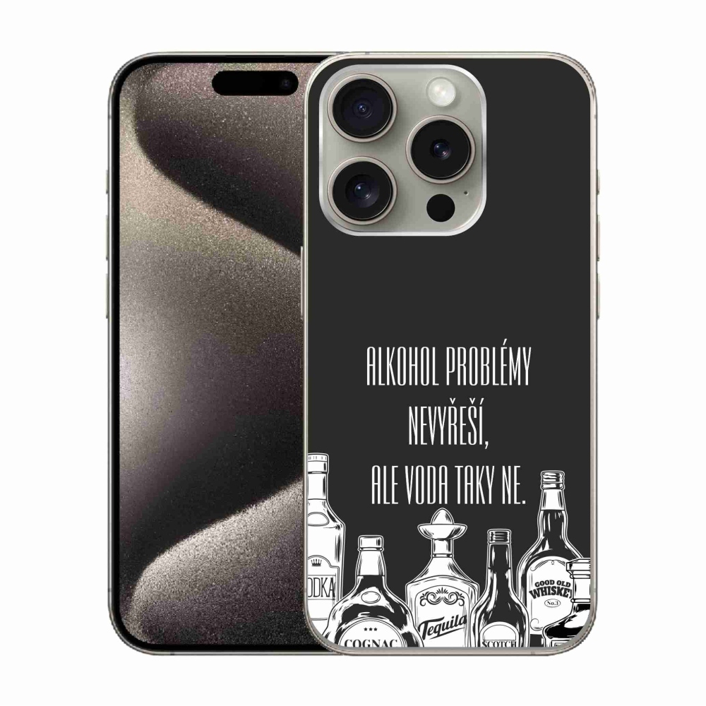 Gélový kryt mmCase na iPhone 15 Pro - vtipný text čierne pozadie