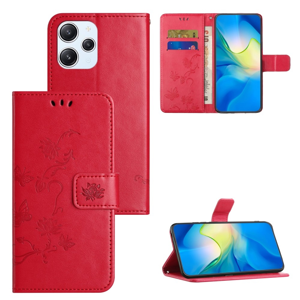 Flower knižkové puzdro na Xiaomi Redmi 12 4G/5G - červené
