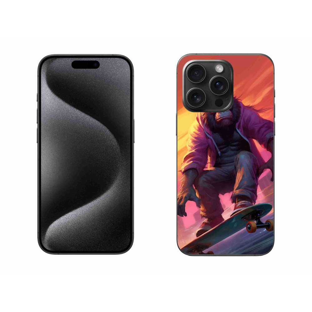 Gélový kryt mmCase na iPhone 15 Pro Max - gorila na skateboarde