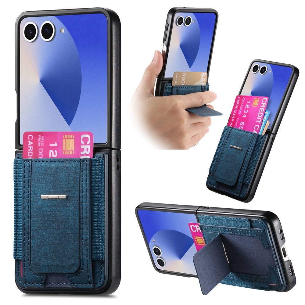 Luxurious plastový kryt s umelou kožou na Samsung Galaxy Z Flip7 5G - modrý