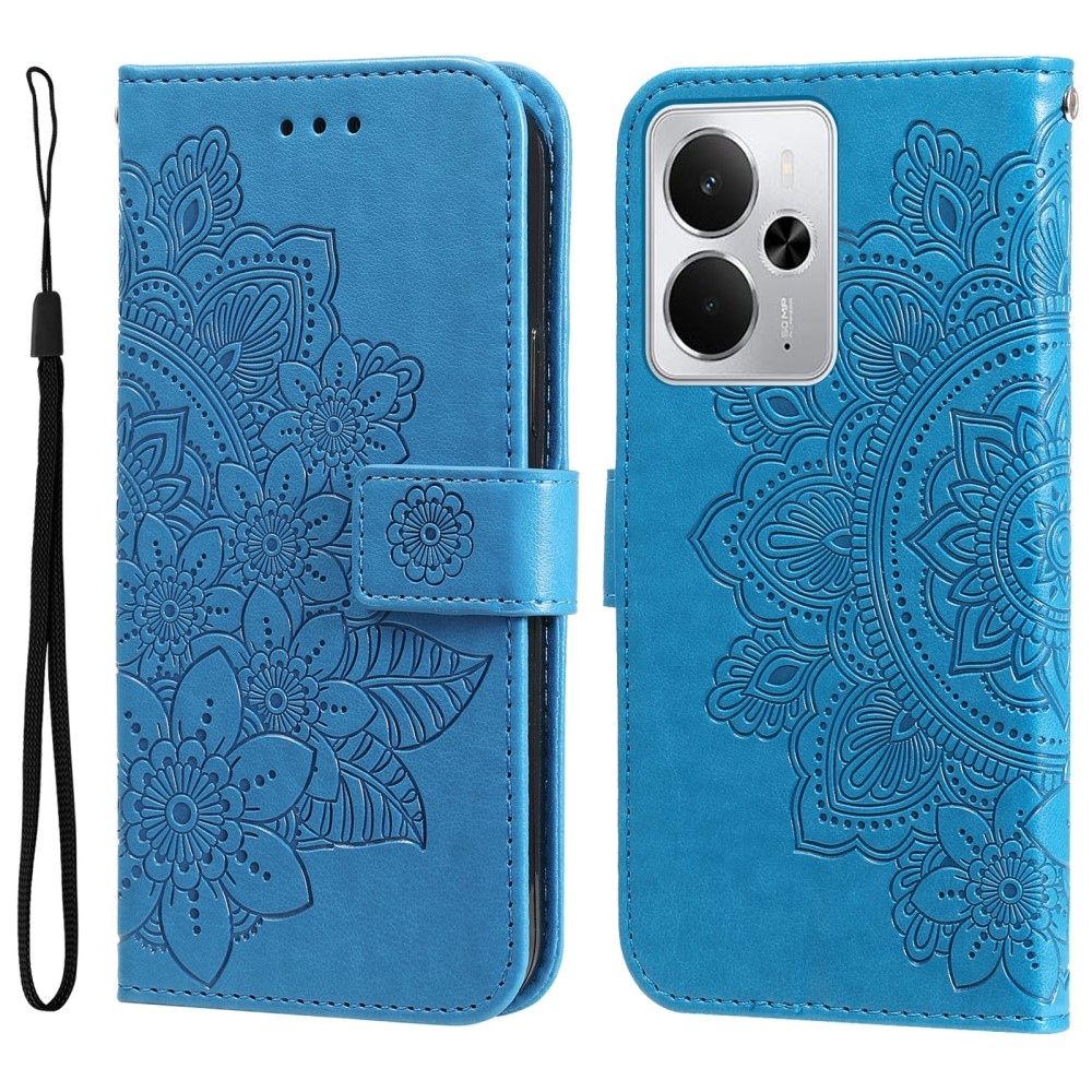 Floral knižkové puzdro na Realme 14 5G - modré
