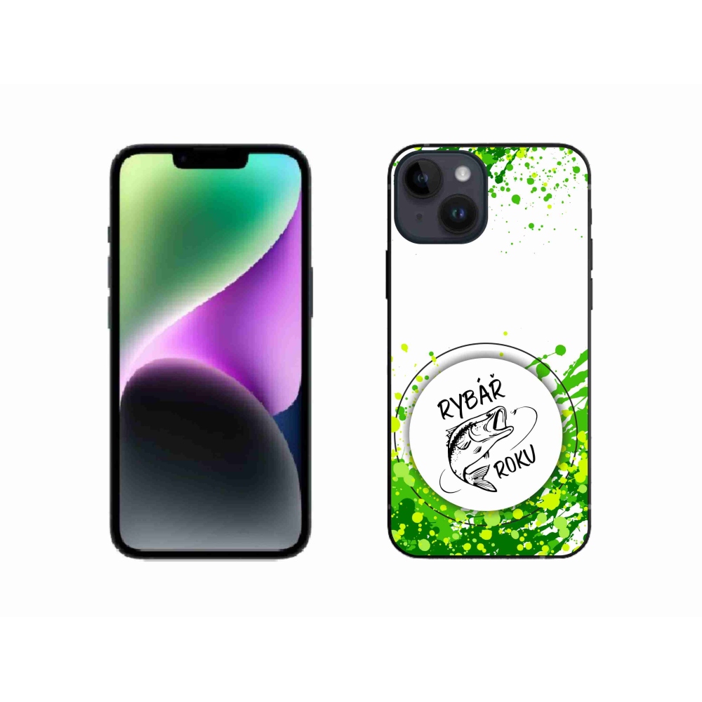Gélový kryt mmCase na iPhone 14 - rybár roka biele pozadie