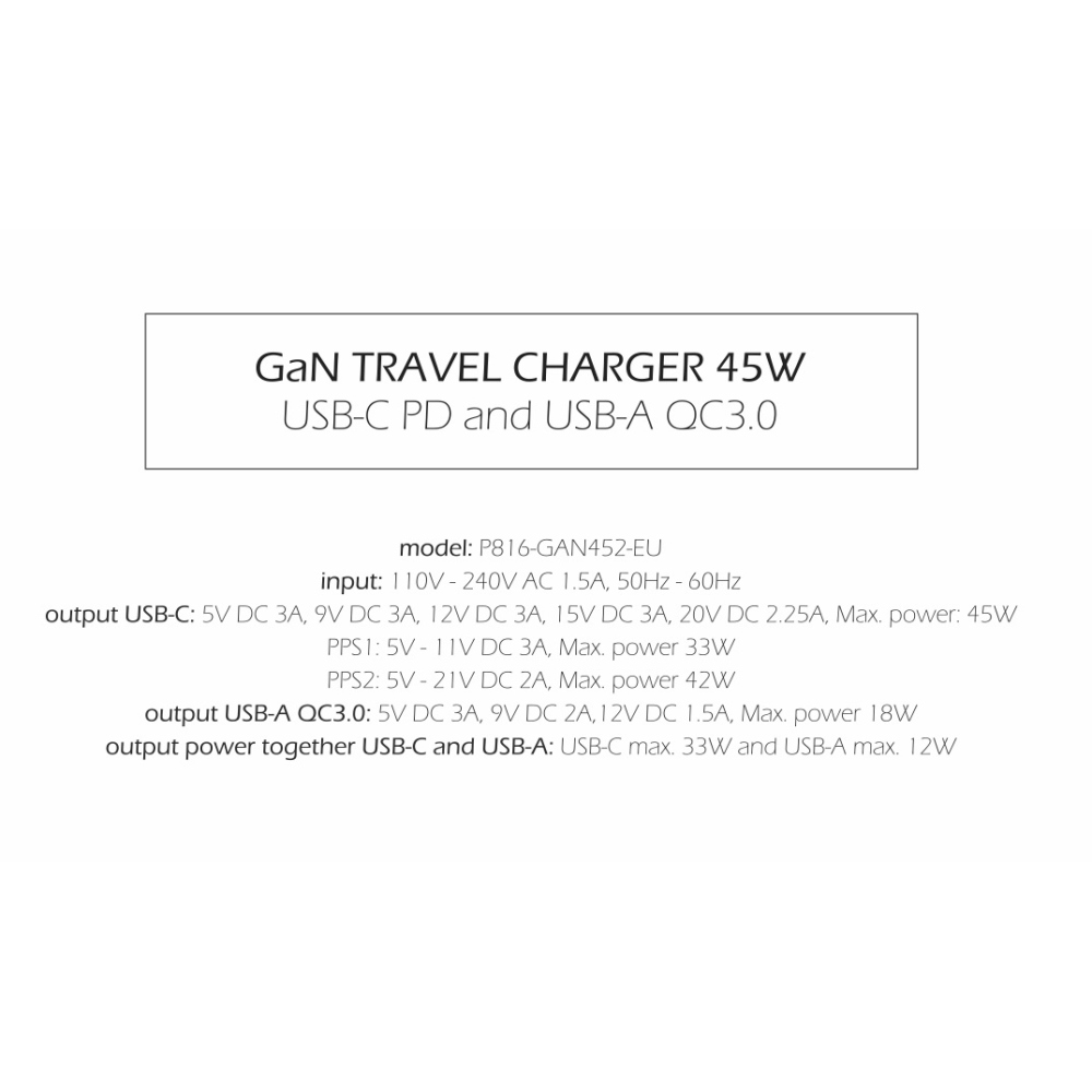 Nabíjačka Swissten GaN 1x USB-C 45W PD + 1x USB-A 18W QC - čierna