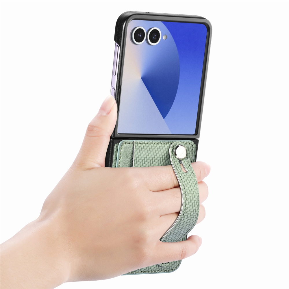 Wrisat plastový kryt s umelou kožou na Samsung Galaxy Z Flip7 5G - zelený