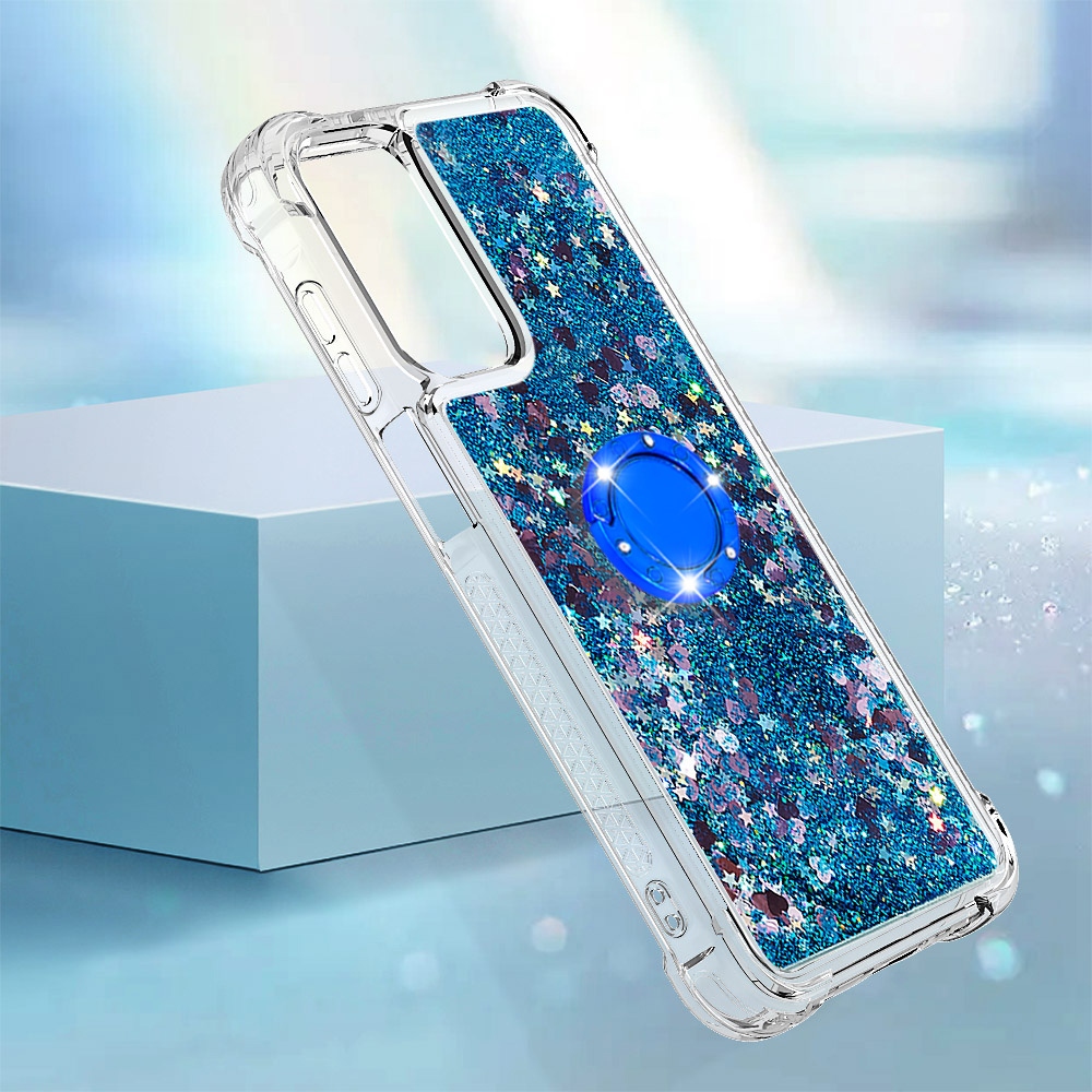 Glitt presýpacie gélový obal s krúžkom na prst na Samsung Galaxy A17 5G - modrý/srdiečka