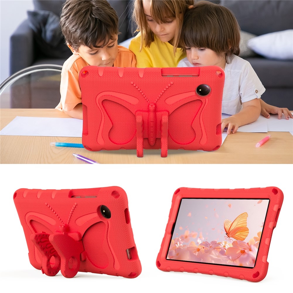 Kids Butterfly EVA odolné púzdro s popruhom na tablet Xiaomi Redmi Pad SE 8.7 - červené
