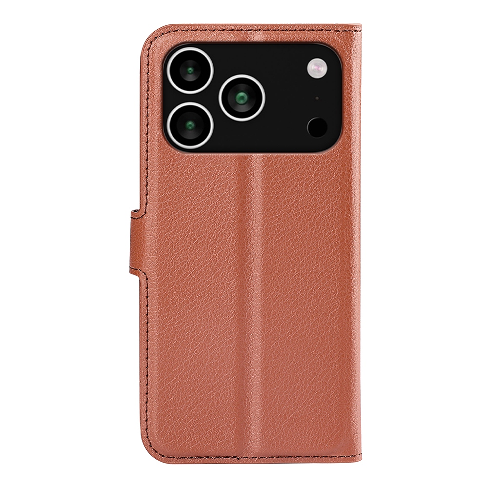 Litchi knižkové púzdro na iPhone 17 Pro - hnedý