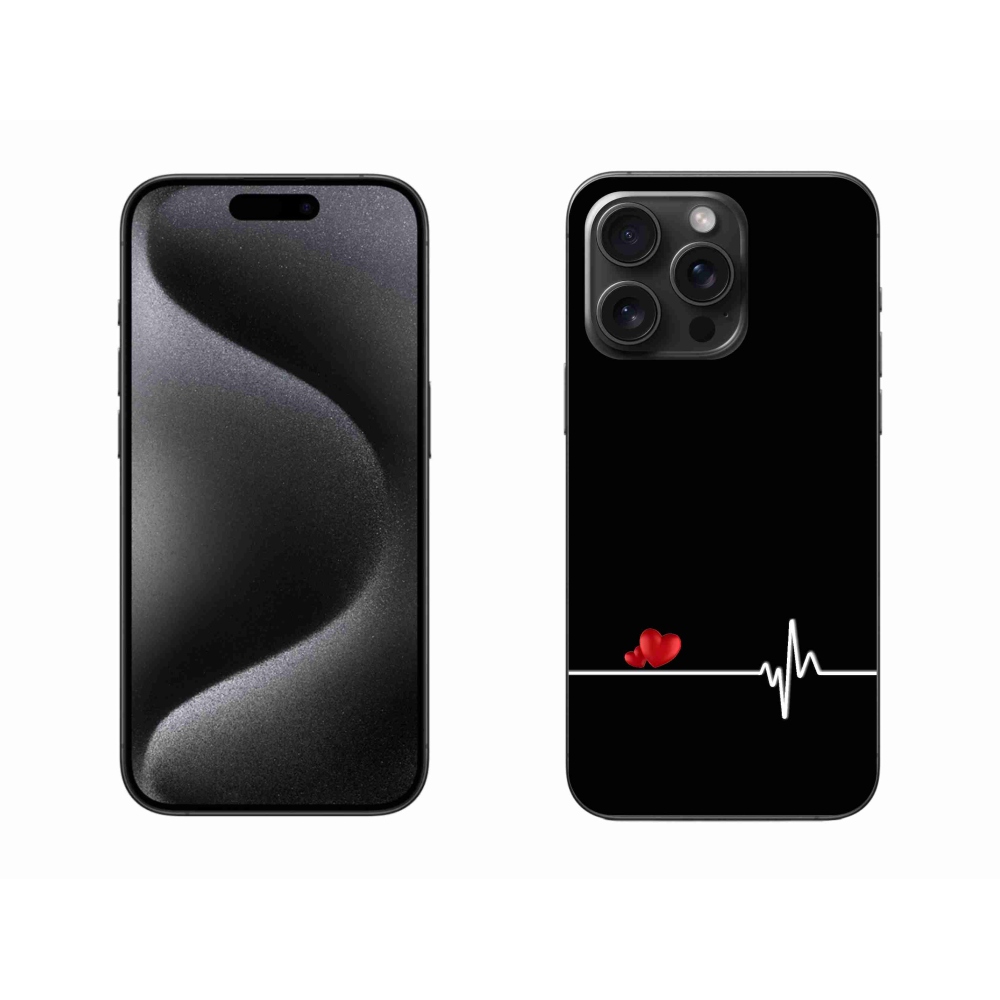 Gélový kryt mmCase na iPhone 15 Pro Max - srdce a tep čierne pozadie