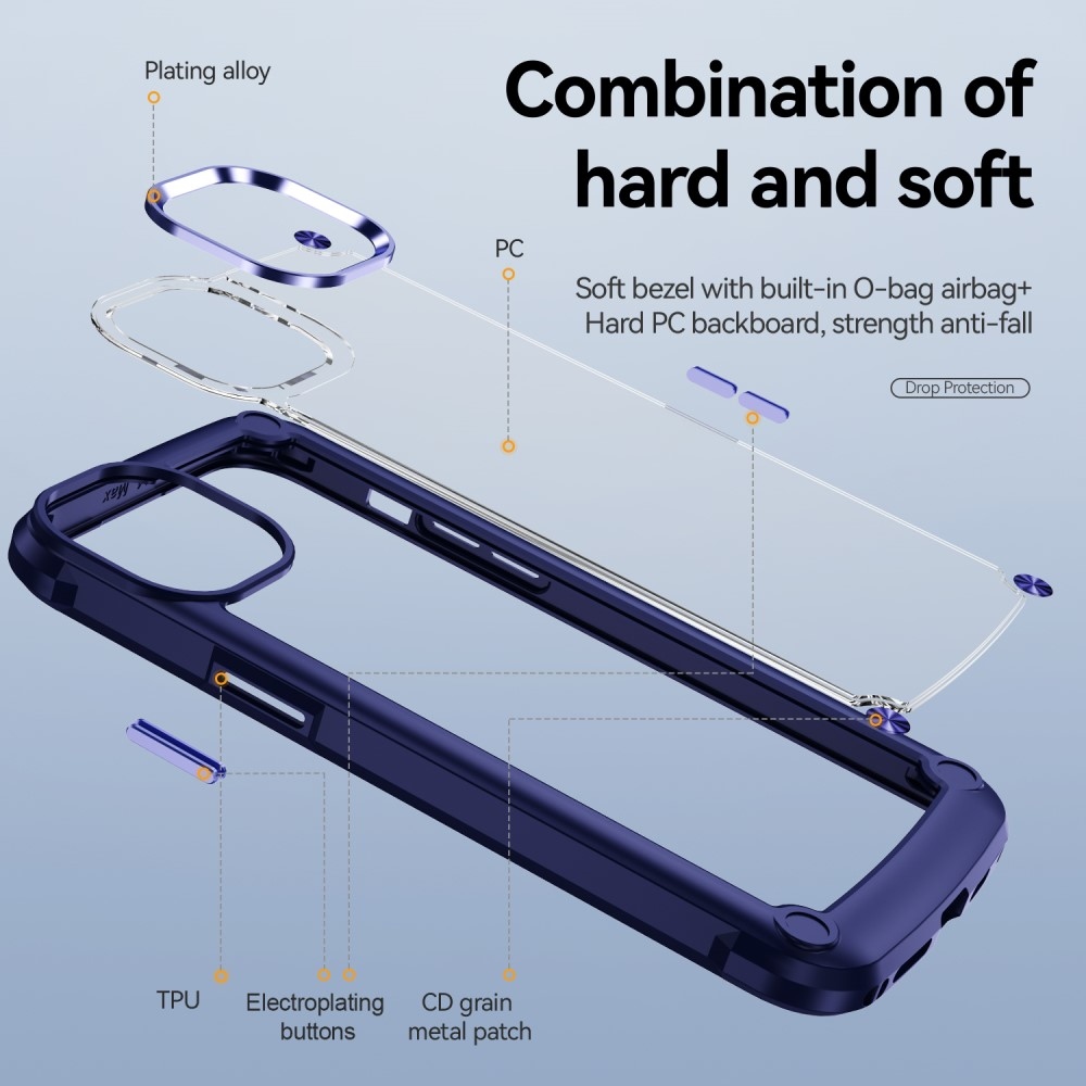 Gélový obal s pevným chrbtom na iPhone 15 Pro Max - modrý