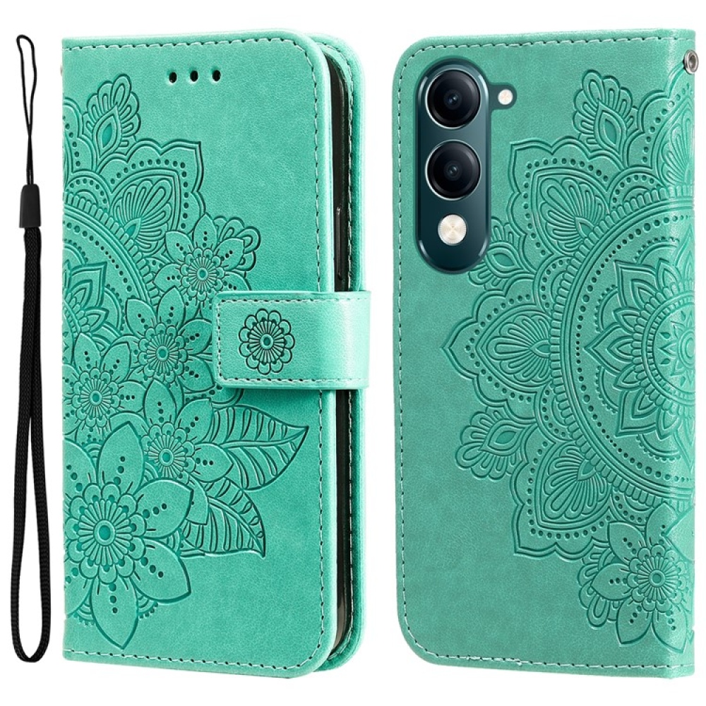Floral knižkové puzdro na Vivo Y29s 5G - modrozelené