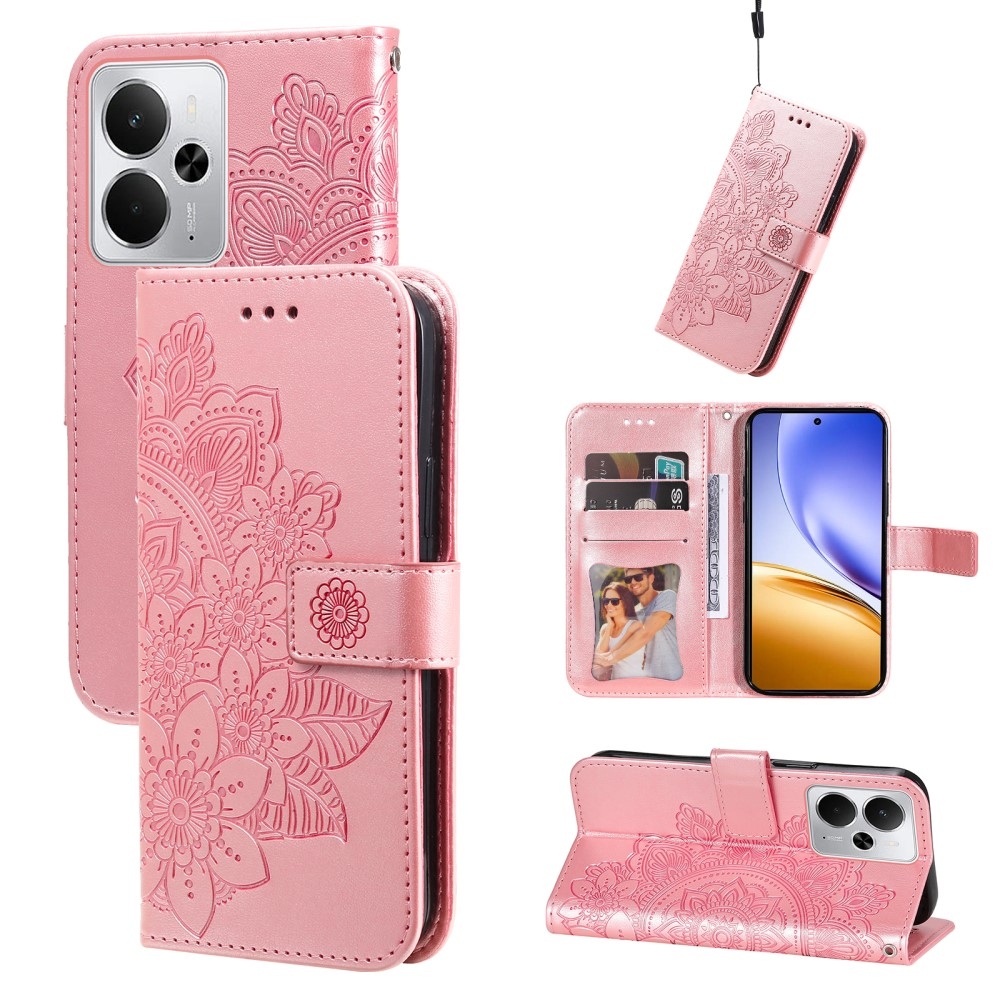 Floral knižkové púzdro na Realme 14 5G - ružové