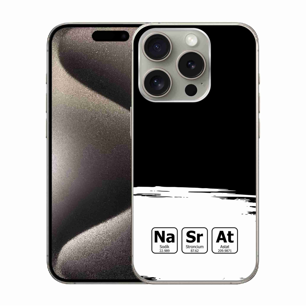Gélový kryt mmCase na iPhone 15 Pro - chemické prvky bieločierne pozadie