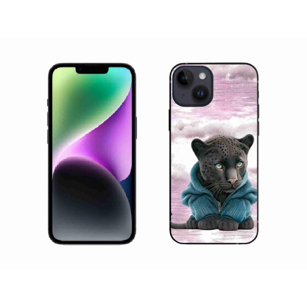 Gélový kryt mmCase na iPhone 14 - čierny panter vo svetri