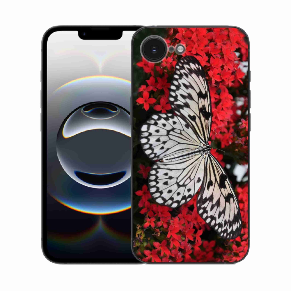 Gélový kryt mmCase na iPhone 16e - čiernobiely motýľ 1