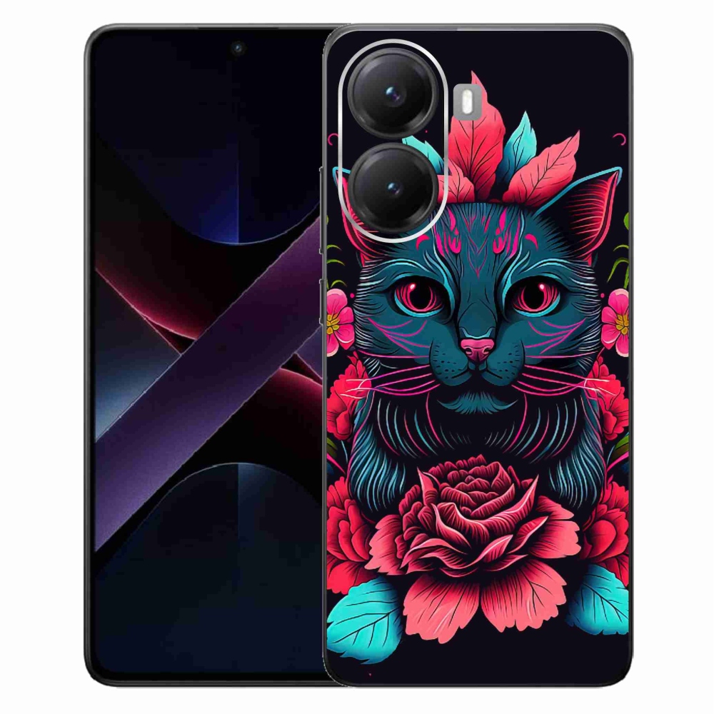 Gélový kryt mmCase na Xiaomi Poco X7 Pro 5G - kvety a mačka