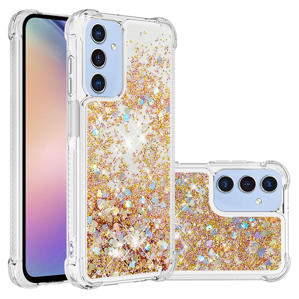 Glitter presýpacie gélový obal na Samsung Galaxy A17 5G - zlatý/srdiečka