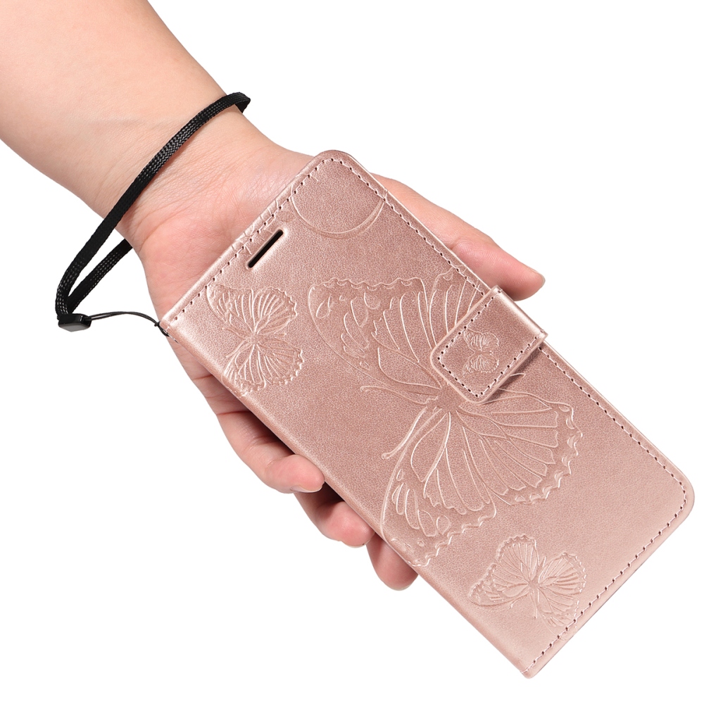 Big Butterfly knižkové púzdro na Xiaomi Redmi 15C 4G/5G (173mm) - ružovozlaté