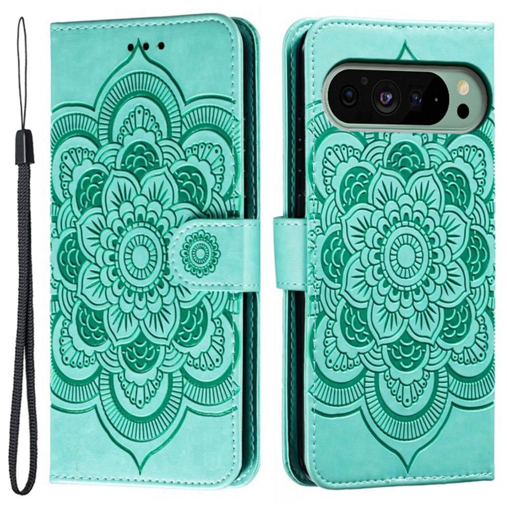 Mandala knižkové puzdro na Google Pixel 10 Pro/Pixel 10/9 Pro/9 - modrozelené
