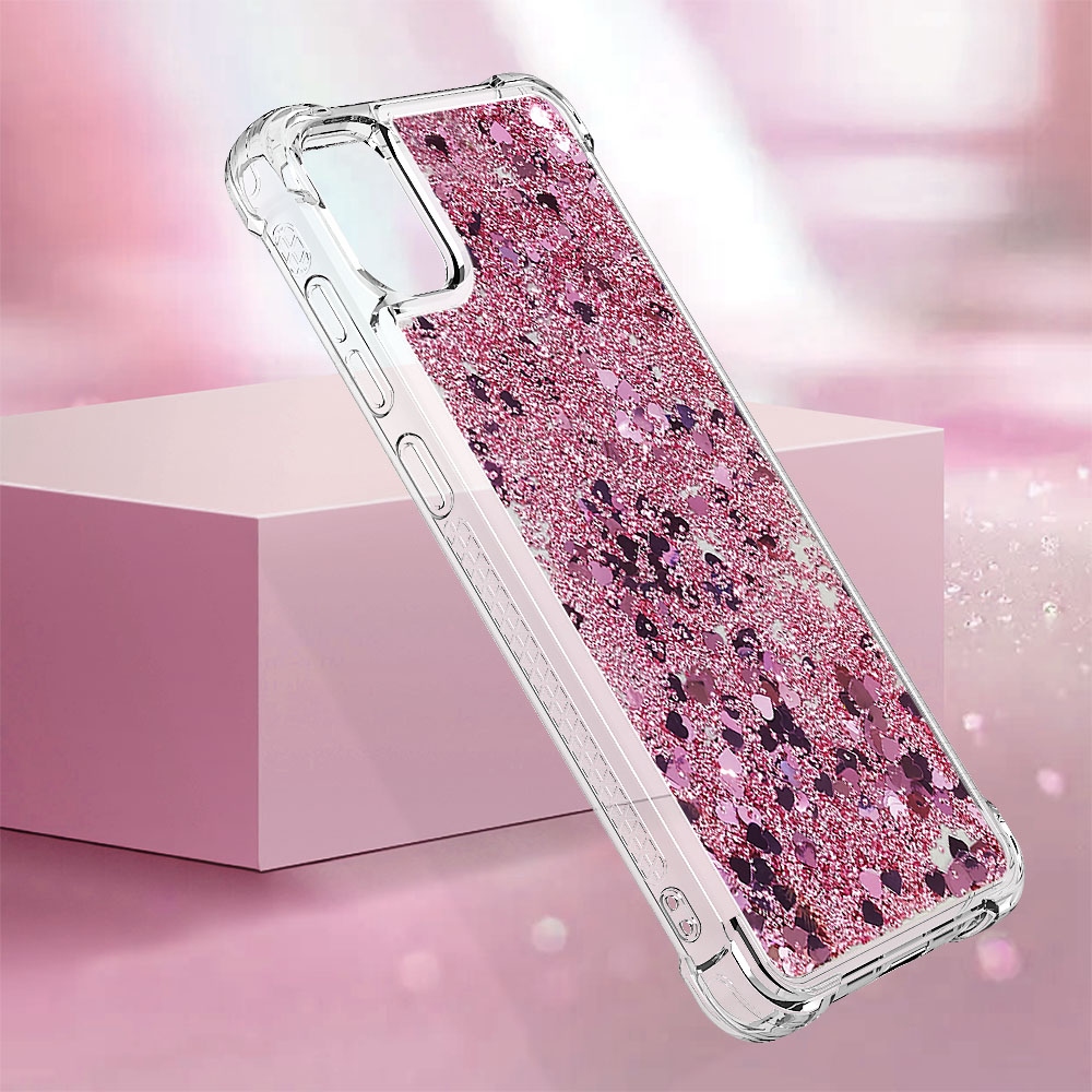 Glitter presýpací gélový obal na Samsung Galaxy A07 4G - ružovozlatý/srdiečka