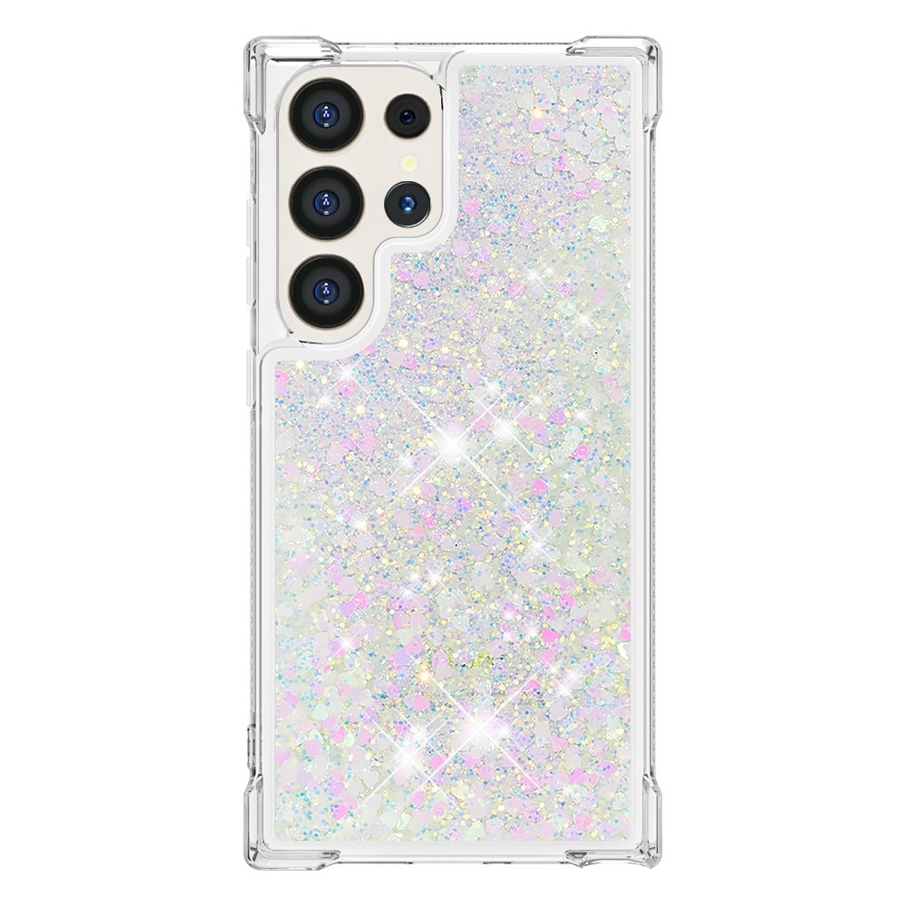 Glitter presýpacie gélový obal na Samsung Galaxy S24 Ultra - ružovo strieborný/srdiečka