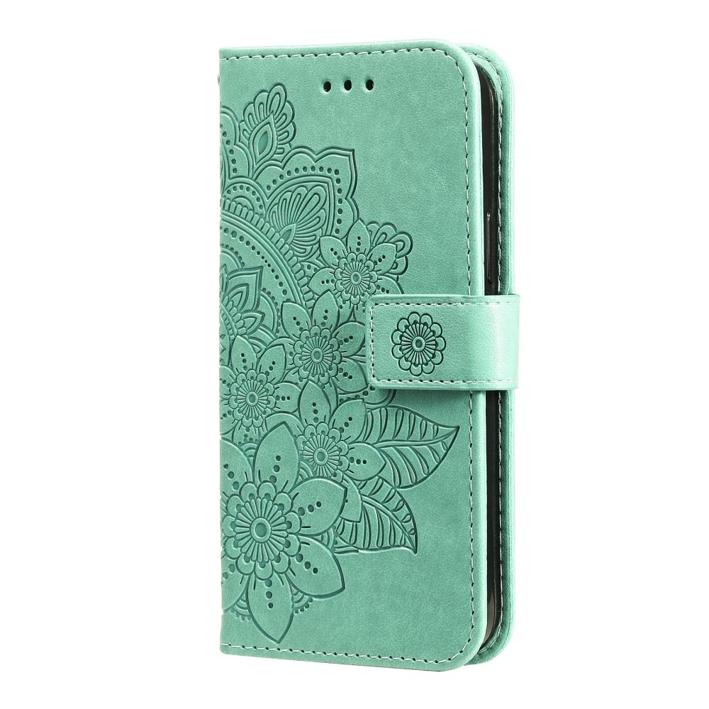 Floral knižkové puzdro na Realme 14 5G - modrozelené