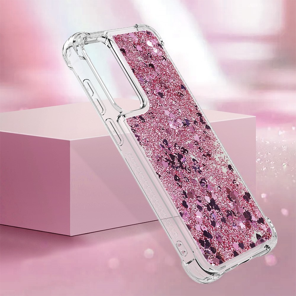 Glitter presýpací gélový obal na mobil Samsung Galaxy A36 5G - ružovozlatý/srdiečka