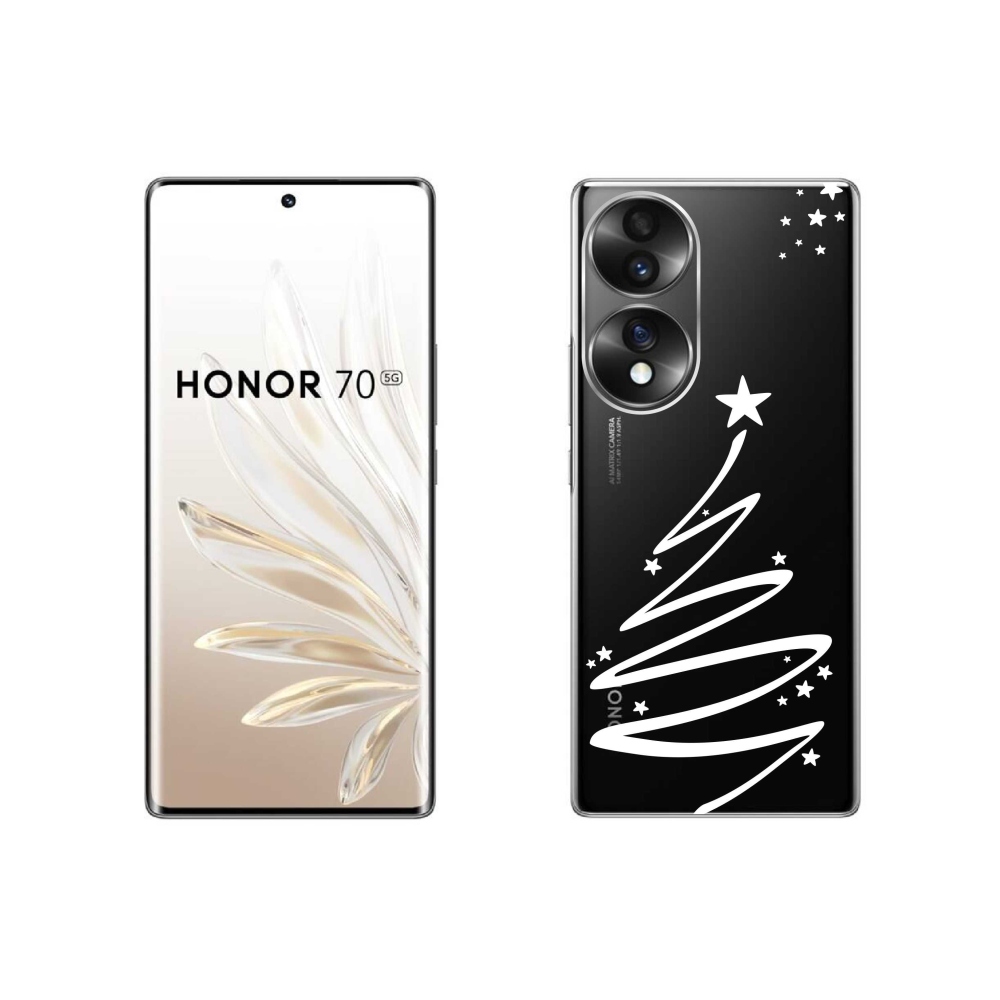 Gélový kryt mmCase na Honor 70 - biely stromček na priehľadnom pozadí