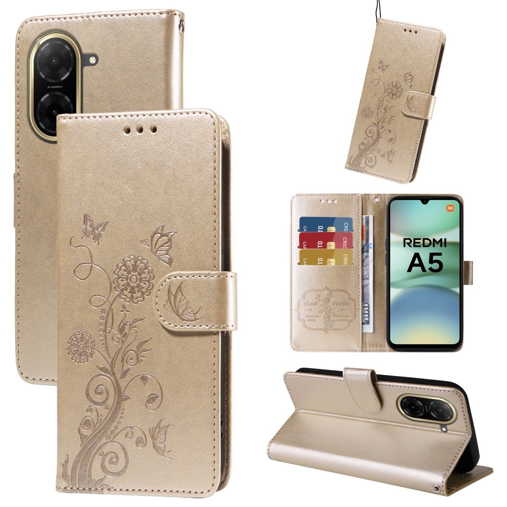 Flowery knižkové púzdro na Xiaomi Redmi A5 - zlaté
