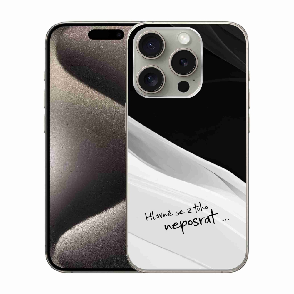 Gélový kryt mmCase na iPhone 15 Pro - vtipný text 13 bieločierne pozadie