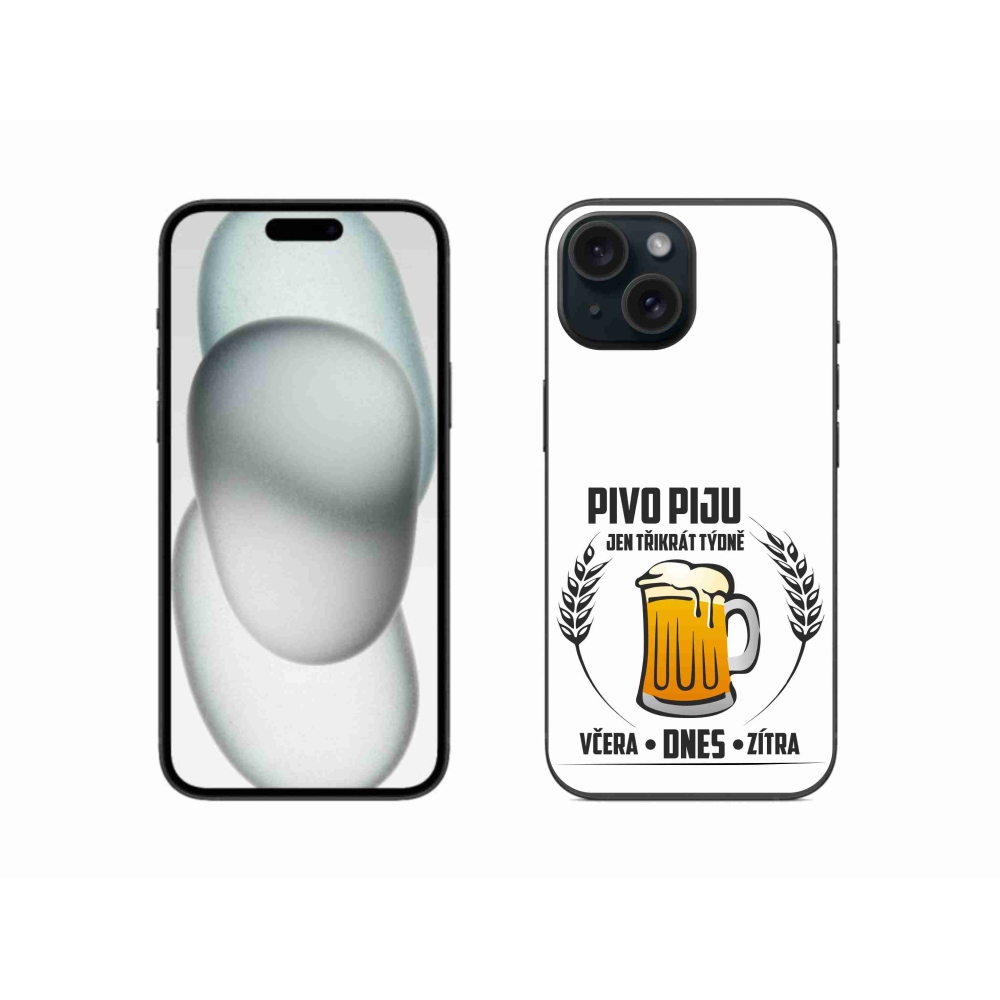 Gélový kryt mmCase na iPhone 15 - pivný motív biele pozadie