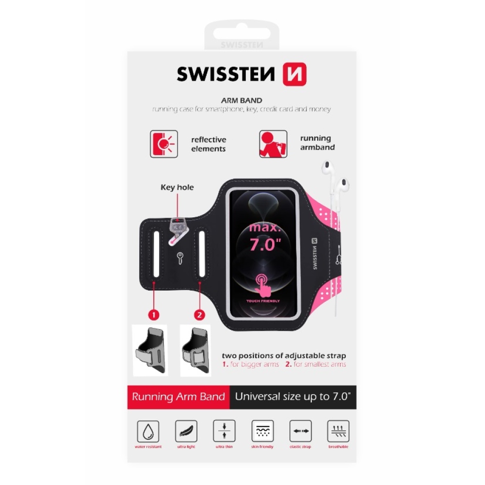 Swissten fitness puzdro na ruku Arm Band do 7 palcov - čierne/ružové
