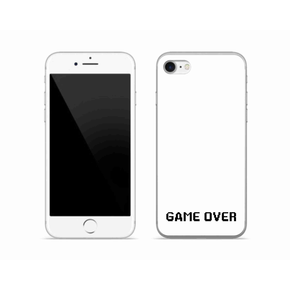 Gélový kryt mmCase na iPhone SE (2022) - game over biele pozadie