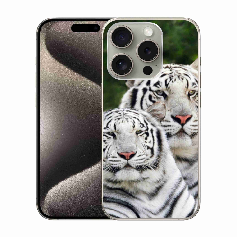 Gélový obal mmCase na iPhone 15 Pro - bieli tigre