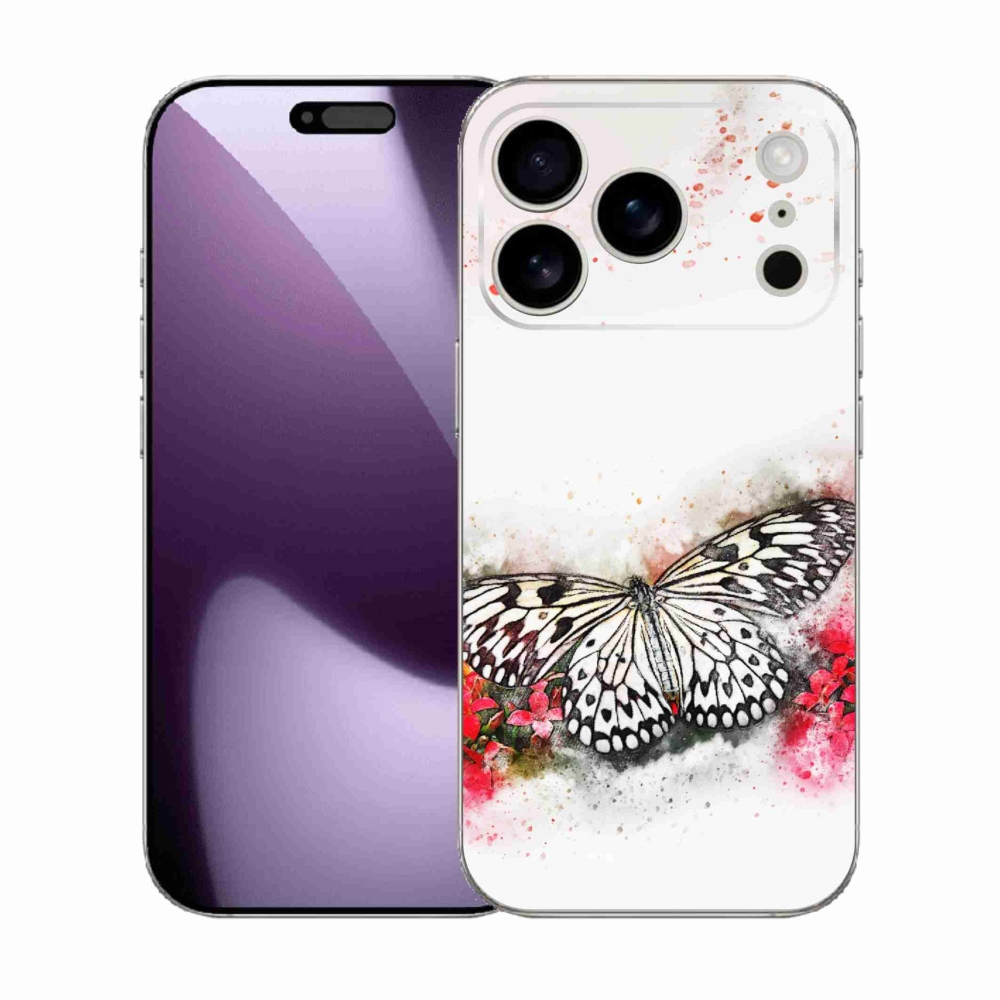 Gélový kryt mmCase na iPhone 17 Pro - čiernobiely motýľ