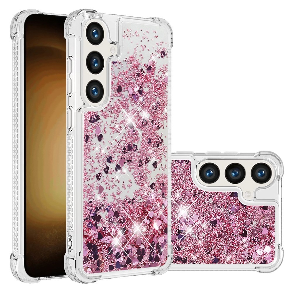 Glitter presýpací gélový obal na Samsung Galaxy S24 - ružovozlatý/srdiečka