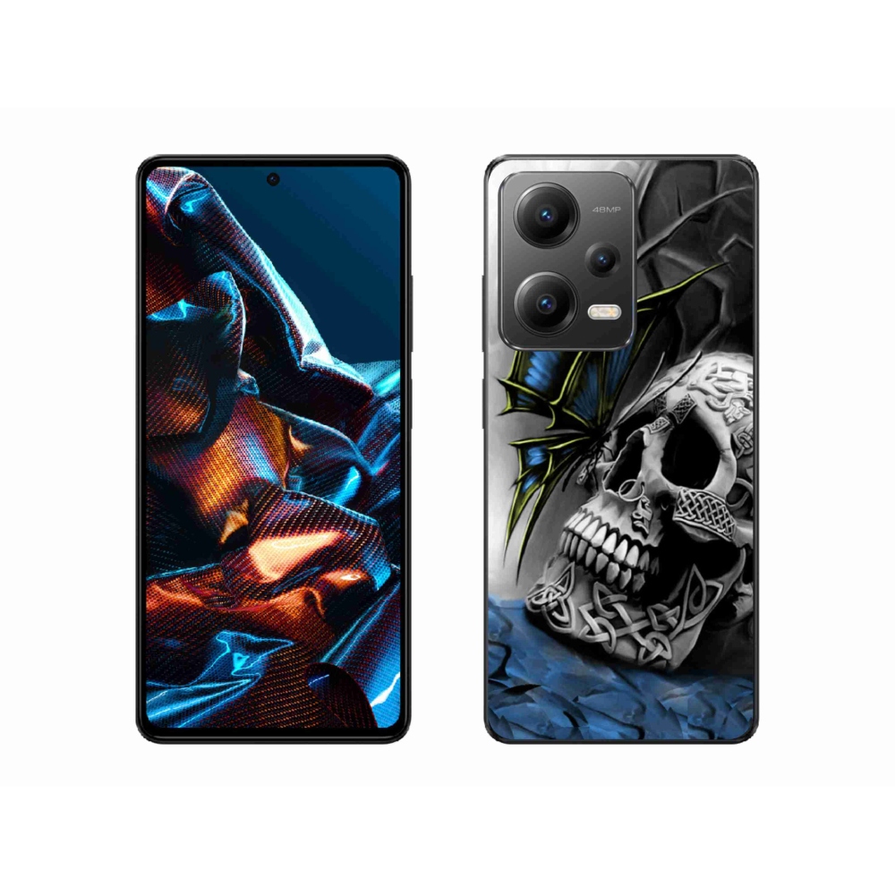 Gélový kryt mmCase na mobil Xiaomi Redmi Note 12 Pro 5G - motýľ a lebka