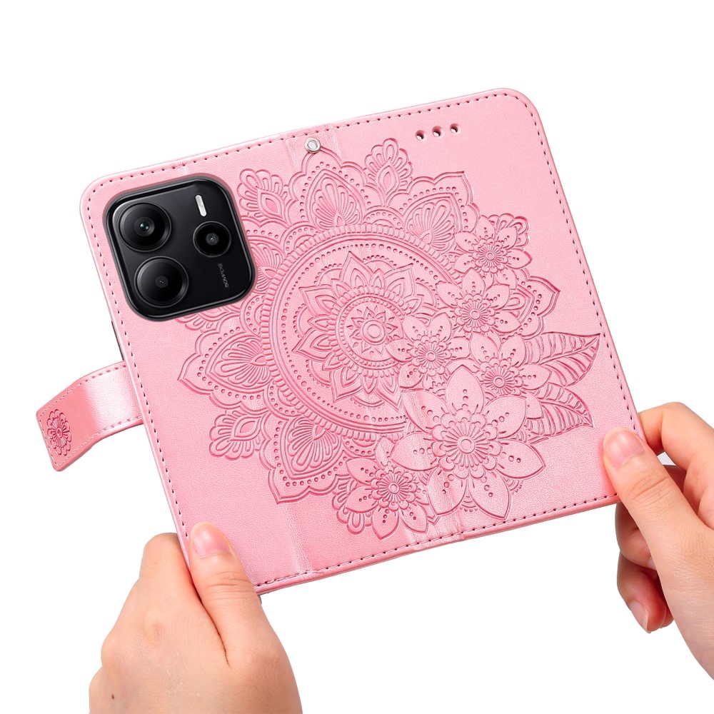 Floral knižkové púzdro na Xiaomi Redmi Note 14 - ružové