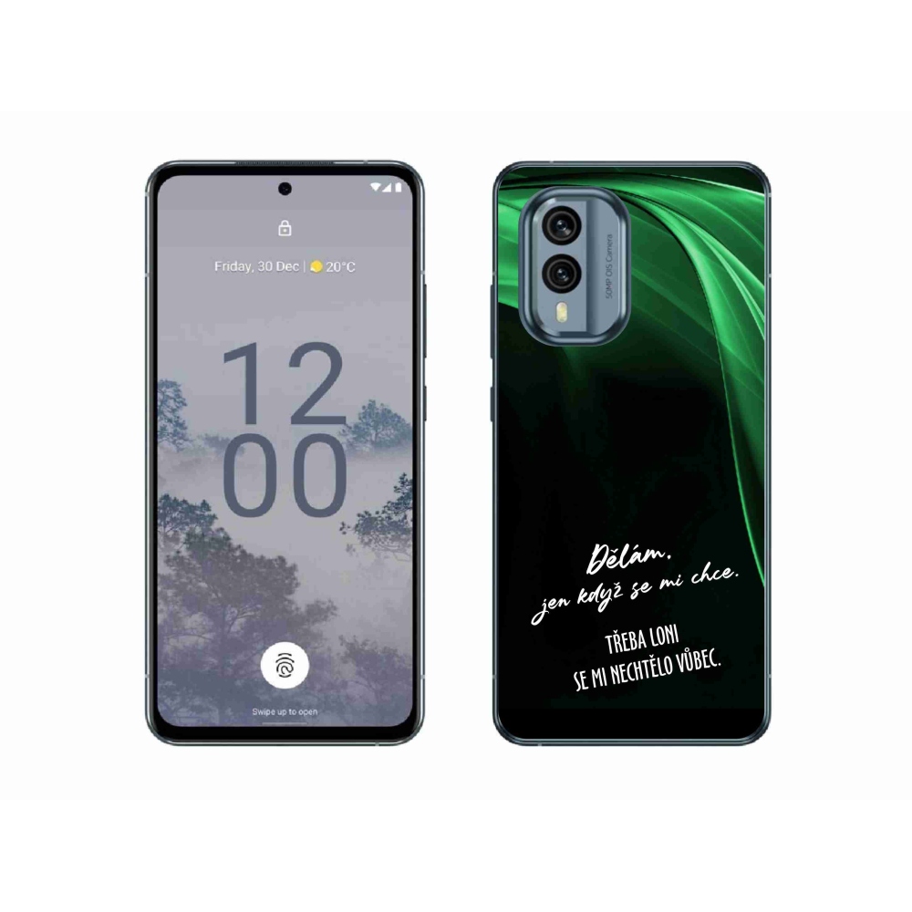 Gélový kryt mmCase na Nokia X30 5G - vtipný text 12 čierne pozadie