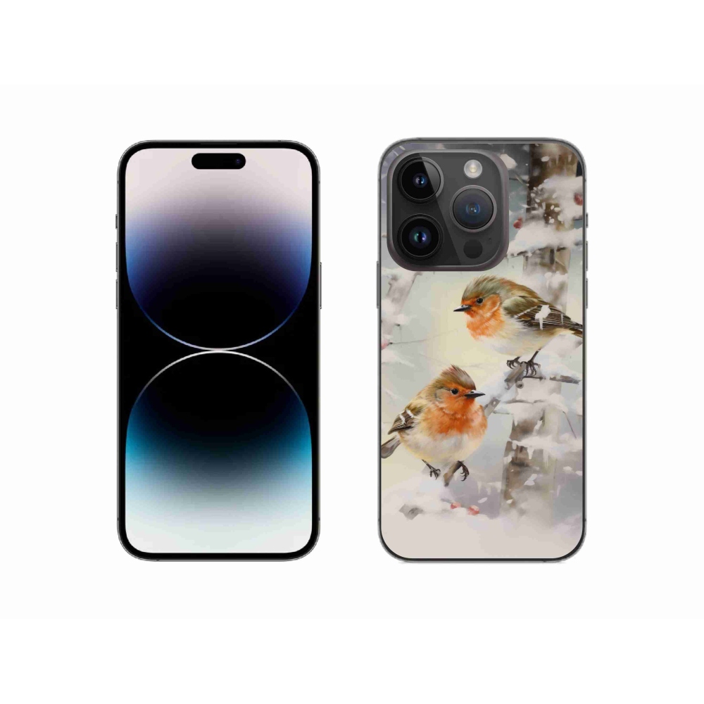 Gélový kryt mmCase na iPhone 14 Pro - vtáčiky v zime