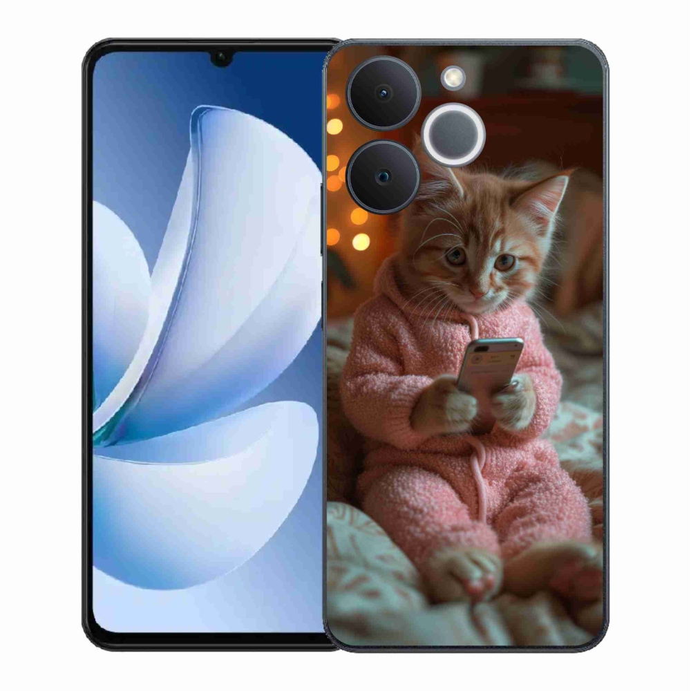 Gélový kryt mmCase na Realme Note 70T - mačiatko s mobilom