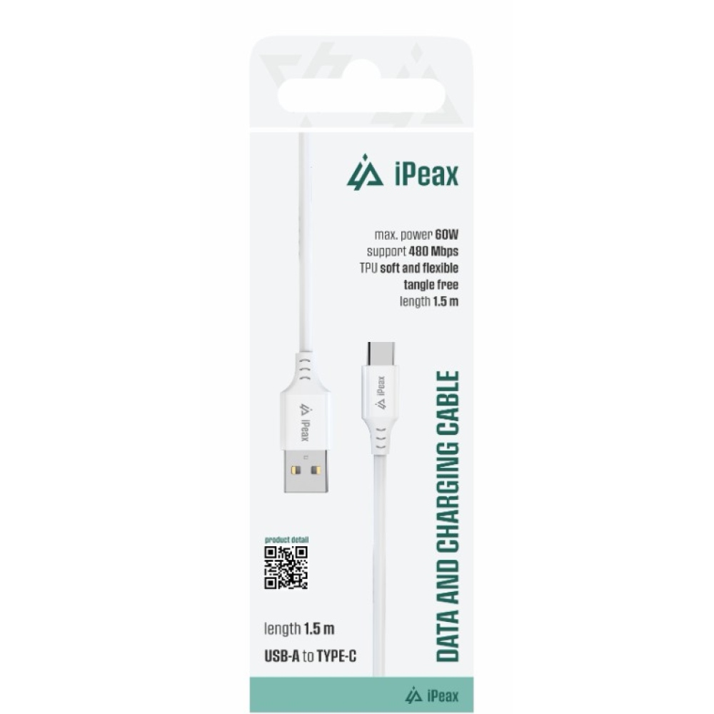 iPEAX TPU kábel USB-A / USB-C 1,5M, USB 2.0 - biely