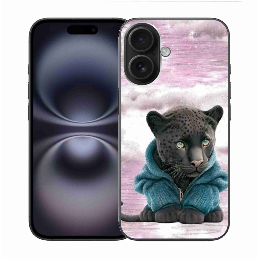 Gélový kryt mmCase na iPhone 16 - čierny panter vo svetri