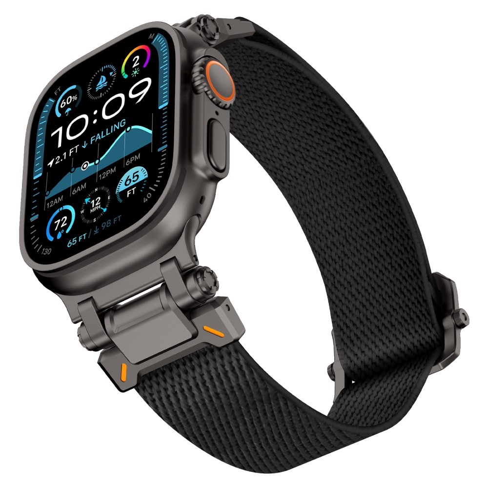Metal nylonový remienok na Apple Watch Ultra/Ultra 2 49mm/SE/SE 2022/2023 44mm/10 46mm/9/8/7 45mm/6/5/4 44mm/3/2/1 42 mm - čierny