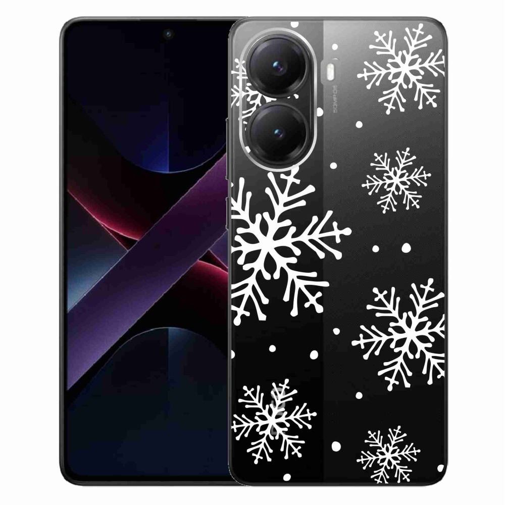 Gélový kryt mmCase na Xiaomi Poco X7 Pro 5G - biele vločky na priehľadnom pozadí