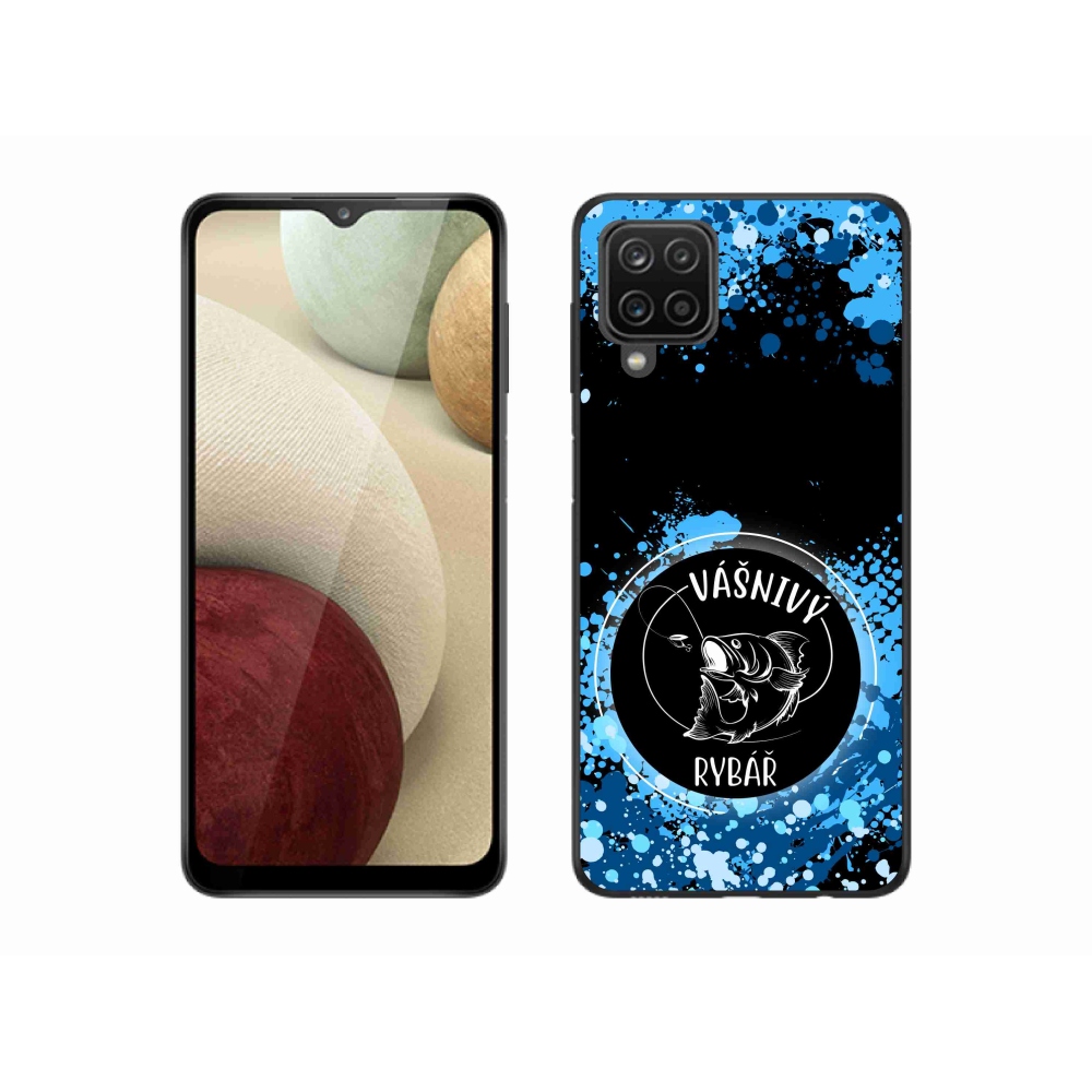 Gélový kryt mmCase na Samsung Galaxy A12 - vášnivý rybár čierne pozadie