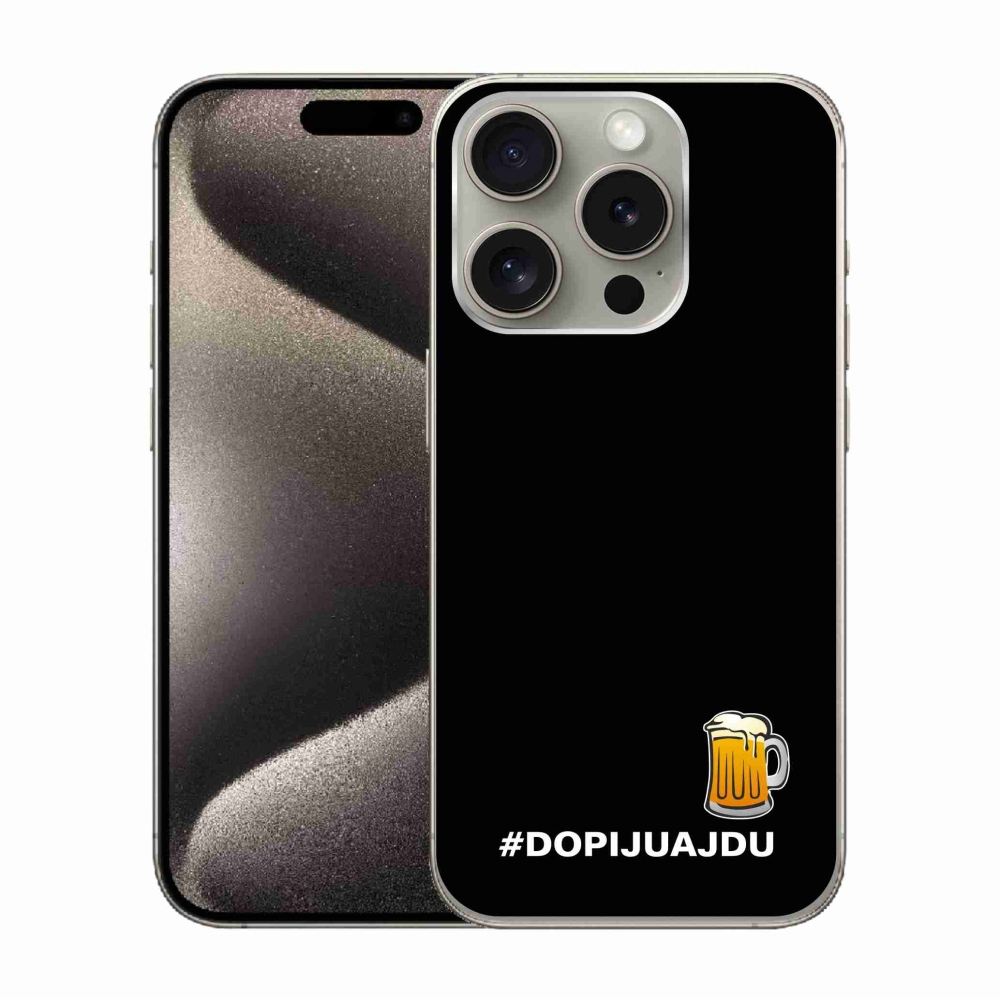 Gélový kryt mmCase na iPhone 15 Pro - pivný motív 1 čierne pozadie