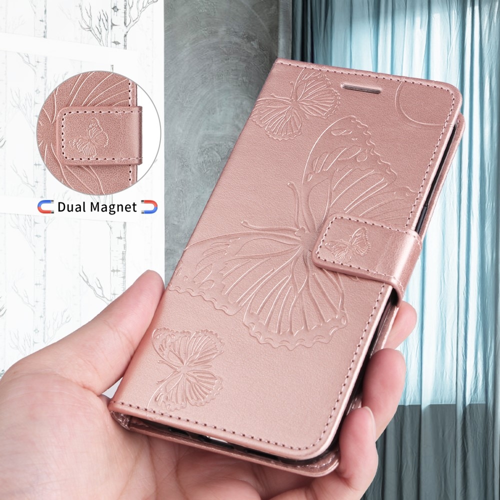 Big Butterfly knižkové púzdro na Samsung Galaxy S25 Edge - ružovozlaté