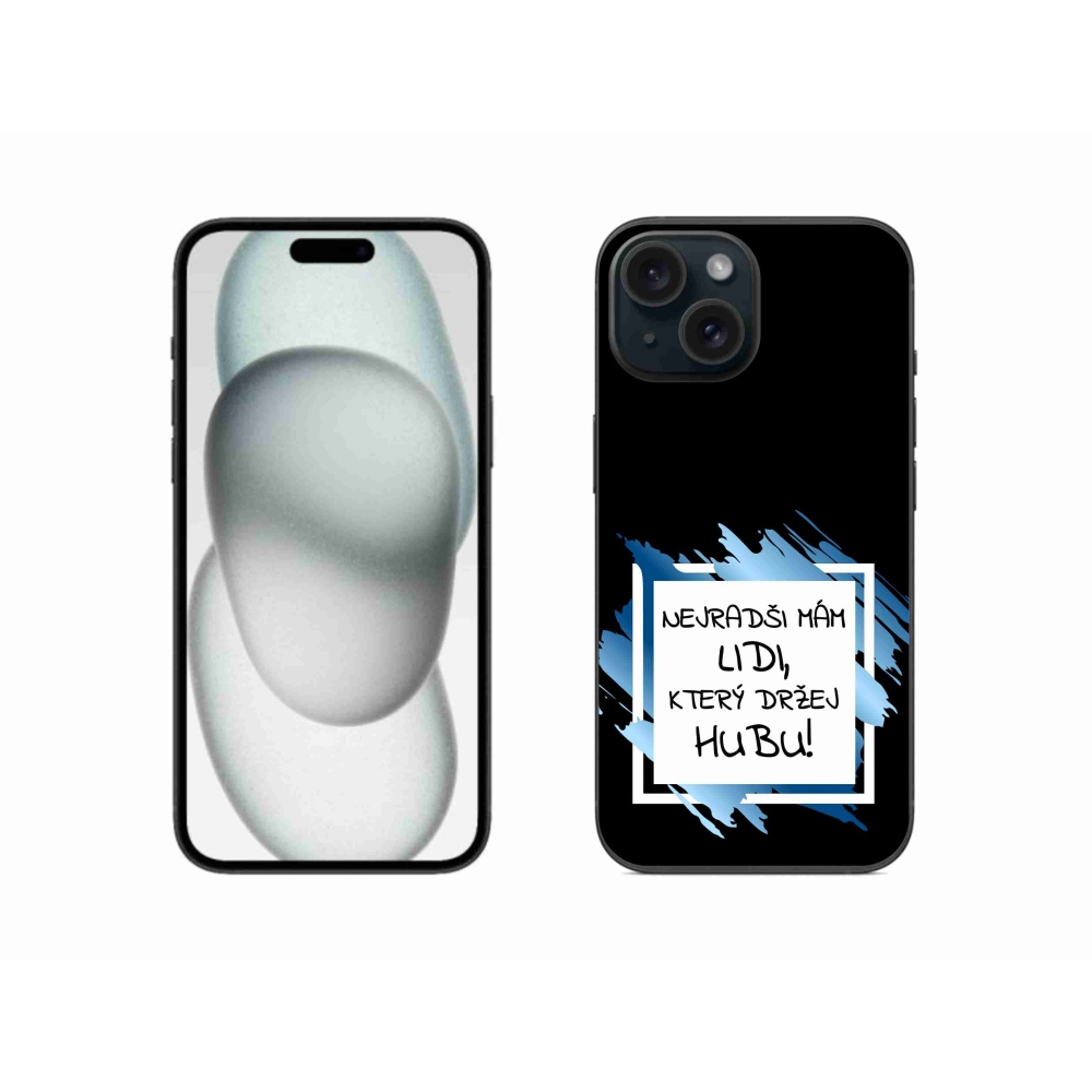 Gélový kryt mmCase na iPhone 15 - vtipný text 7 bieločierne pozadie