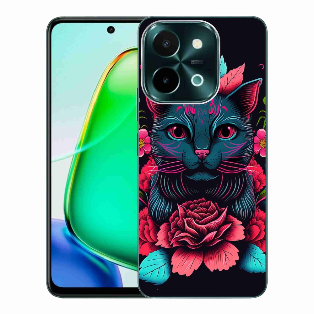 Gélový kryt mmCase na Vivo Y28 - kvety a mačka