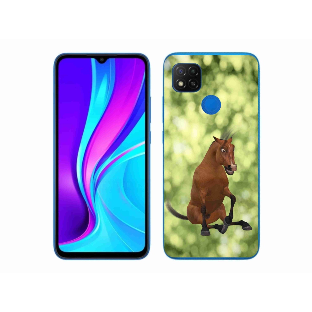 Gelový kryt mmCase na Xiaomi Redmi 9C - hnědý kreslený kůň 1